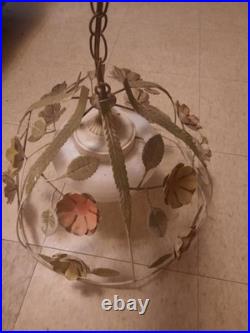 Vintage Mid Century Tole Metal Flower Daisy Chandelier Swag Light MCM