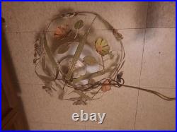 Vintage Mid Century Tole Metal Flower Daisy Chandelier Swag Light MCM