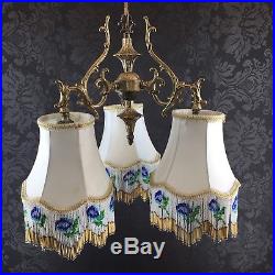 Vintage Mid Century Triple Beaded Brass Hanging Ceiling Light Lamp MCM Swag
