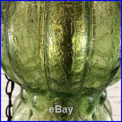Vintage Mid Century Tudor Hanging Swag Light / Lamp Green Crackle Glass