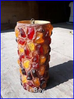 Vintage Mid Century cylinder CHUNKY LUCITE ROCK CANDY Hanging SWAG LAMP Light