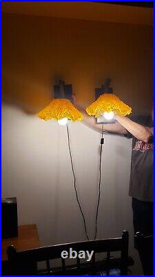 Vintage Mid Century pair wall sconce spaghetti hanging light lamp