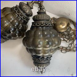 Vintage Mid Mod MCM Hanging Swag Lamps Lights Bubble Glass