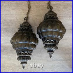 Vintage Mid Mod MCM Hanging Swag Lamps Lights Bubble Glass