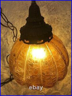 Vintage Mid century Amber Glass Hollywood Regency Swag Lamp 20ft Cord