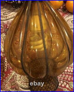 Vintage Mid century Amber Glass Hollywood Regency Swag Lamp 20ft Cord