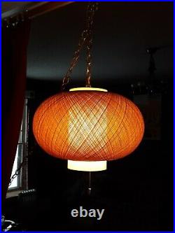 Vintage Mid-century Fiberglass Weave Swag Hanging Lamp