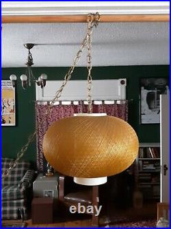 Vintage Mid-century Fiberglass Weave Swag Hanging Lamp