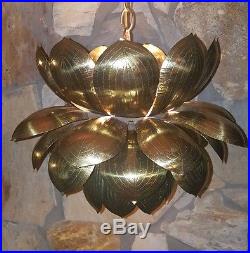 Vintage Mid century Hollywood Regency Brutalist Double Lotus Hanging Swag Lamp