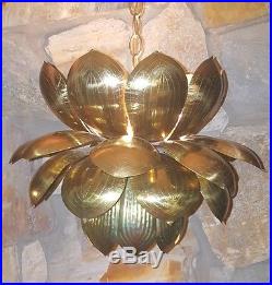 Vintage Mid century Hollywood Regency Brutalist Double Lotus Hanging Swag Lamp