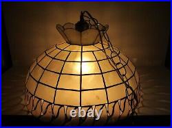Vintage Mid-century Hollywood Regency Tiffany Capiz Shell Swag Lamp Pair Nice