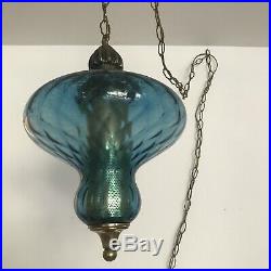 Vintage Midcentury Swag Lamp Blue Glass Retro Hanging Wall Lamp