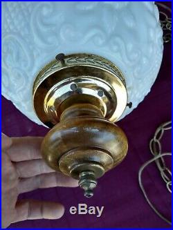 Vintage Milk Glass Globe Swag Hanging Light Lamp Mid Century Modern 60's or 70's