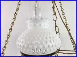 Vintage Milk Glass Hanging Light Hurricane Lamp Farmhouse Brass Wooden Knob