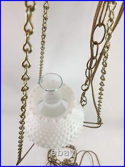 Vintage Milk Glass Hanging Light Hurricane Lamp Farmhouse Brass Wooden Knob