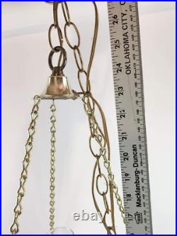 Vintage Milk Glass Hanging Light Hurricane Lamp Farmhouse Brass Wooden Knob