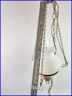 Vintage Milk Glass Hanging Light Hurricane Lamp Farmhouse Brass Wooden Knob