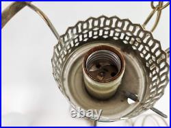 Vintage Milk Glass Hanging Light Hurricane Lamp Farmhouse Brass Wooden Knob