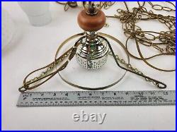 Vintage Milk Glass Hanging Light Hurricane Lamp Farmhouse Brass Wooden Knob