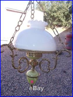 Vintage Milk Glass Hanging Oil Lamp Marbled Bakelite Chandelier Made In Spain