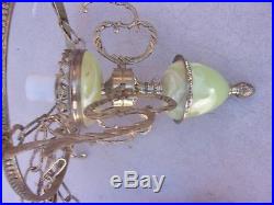 Vintage Milk Glass Hanging Oil Lamp Marbled Bakelite Chandelier Made In Spain