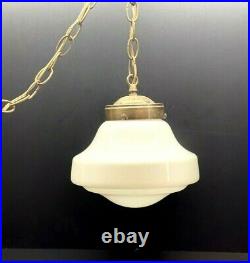 Vintage Milk Glass Schoolhouse Pendant Light Swag Lamp Brushed Bronze 9