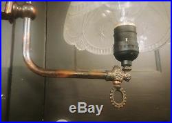 Vintage Mission Style Japanned Copper Hanging Gas Lamp Converted to Electric