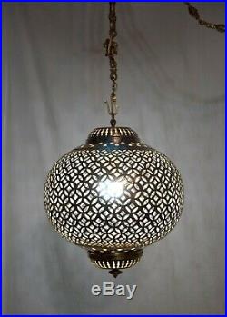 Vintage Moroccan Brass Ceiling Light Fixture Hanging Lamp Chandelier with11' Chain