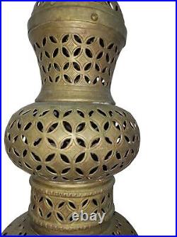 Vintage Moroccan Pierced Brass Hanging Lantern Pendant 25