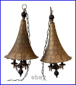 Vintage Moroccan Turkish Pierced Brass Hanging lamps (Set Of 2) Stunning 30
