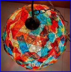 Vintage Multi-Color Acrylic Ribbon Hanging Swag Lamp Light Fixture Mid Century