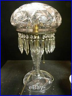 Vintage Mushroom Cut Crystal Electric Lamp with 32 Hanging Crystals 18.5 x 9 VG