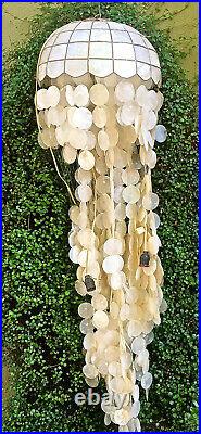 Vintage Natural Capiz Shell Tiffany Style Hanging Swag Light Lamp Chandelier