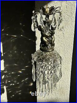 Vintage Nude Cherub pressed glass hanging Lamp Chandelier spelter brass plated