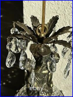 Vintage Nude Cherub pressed glass hanging Lamp Chandelier spelter brass plated
