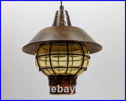 Vintage Nulco Nautical Pendant Light Caged Amber Glass