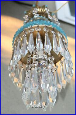 Vintage Ocean Blue beads Lady cupcake glass crystal Brass SWAG lamp chandelier