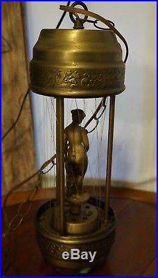 Vintage Oil Rain Pillar Nude Lady Greek Goddess Hanging 20 Lamp Light