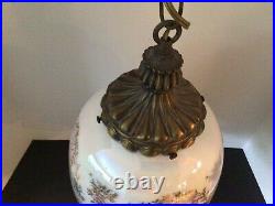 Vintage Opal Iridescent Gold Floral Pattern 15 Hanging Swag Lamp France Works
