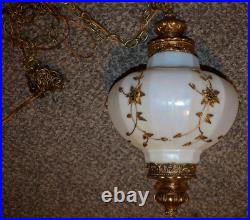 Vintage Opal Pearl Glass 12'' Floral Swag Hanging Light Beautiful