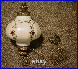 Vintage Opal Pearl Glass 12'' Floral Swag Hanging Light Beautiful