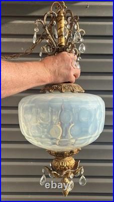 Vintage Opalescent Hollywood Regency Hanging Swag Light Fixture Lamp