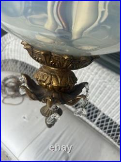 Vintage Opalescent Hollywood Regency Hanging Swag Light Fixture Lamp