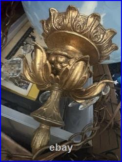 Vintage Opalescent Hollywood Regency Hanging Swag Light Fixture Lamp