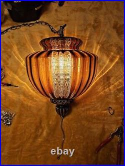 Vintage Orange Amber Swag Lamp Hanging Retro Hollywood Regency Antique Light