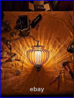 Vintage Orange Amber Swag Lamp Hanging Retro Hollywood Regency Antique Light