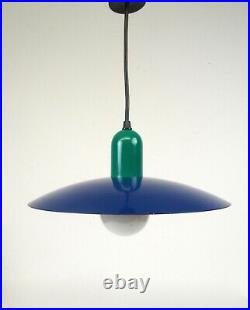 Vintage Original 80s Blue & Green Memphis Age Hanging Ceiling Lamp Pendant