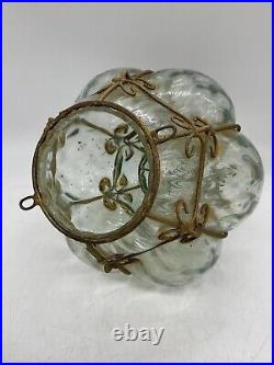 Vintage Original Murano Caged Blown Glass Hanging Swag Lamp