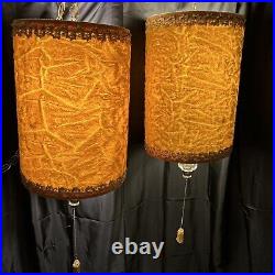 Vintage Original (PAIR) MCM Hanging Swag Lamp with Original Velvet Orange Shade