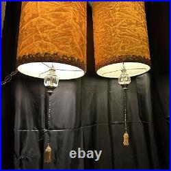 Vintage Original (PAIR) MCM Hanging Swag Lamp with Original Velvet Orange Shade